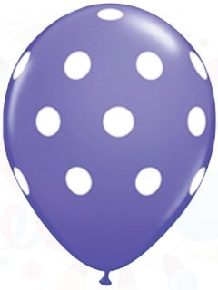 Mor zemine beyaz Puantiyeli baskılı 12 inc balon