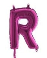 R harfi Fuşya Ruby folyo balon süper kalite 14 inc 38 cm
