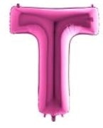 T harfi Pembe Fuşya folyo harf balon 40 inch 100 cm